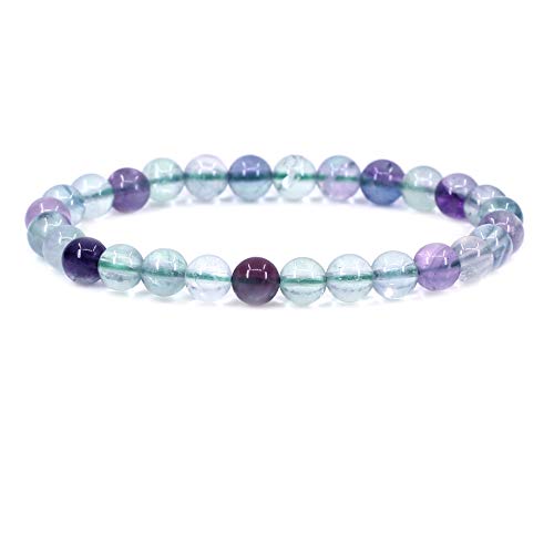 Keleny Semi Precious Crystal 6mm Round Beads Rock Yoga Stretch Bracelet 7 Inch Unisex Unisex - color: Clear,Green