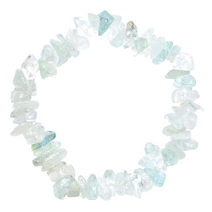 Zenergy Gems Charged Premium Natural Crystal Chip Bead Bracelet + Moroccan Selenite Charging Crystal [Included] - color: Aquamarine