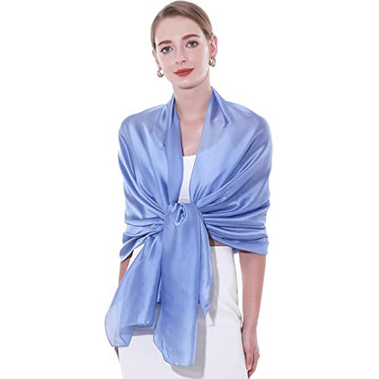 Womens Scarf Pashmina Shawls and Wraps for Evening Dresses Like Chiffon Silk Scarf for Bridal Weddings - color: Blue