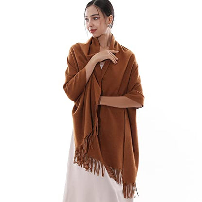 RIIQIICHY Winter Scarfs for Women Pashmina Shawls Wraps for Evening Dresses Large Warm Soft Scarves - color: Caramel