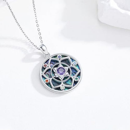 Lotus Necklaces for Women 925 Sterling Silver 7 Chakra/Yin Yang Pendant Necklace Spiritual Lotus Jewelry Birthday Yoga Gifts - style: Abalone Shell-Lotus Chakra