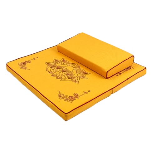 Portable Foldable Meditation Cushion Mat Set with Washable Cotton Linen Cover, Larger Thick Yoga Mat Bolster Floor Pillows Seating for Adults Meditation Accessories yellow-70cm - color: Yellow, size: 70cm