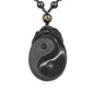 Black Obsidian Necklace Protection Pendant with Extended Bead Chain Healing Crystal Stone Amulet Necklace for Men Women - color: Tai Chi Yin Yang