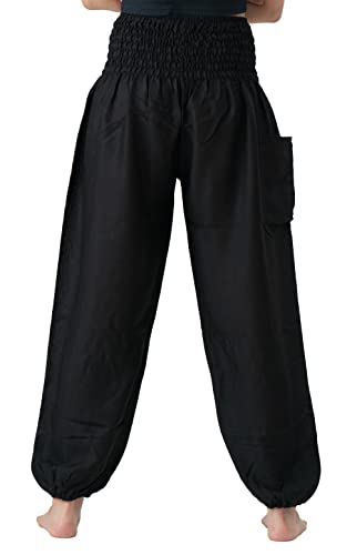 B BANGKOK PANTS Harem Pants Women Yoga Boho Clothes with Pockets - color: Black Classic, size: 20-24 Plus