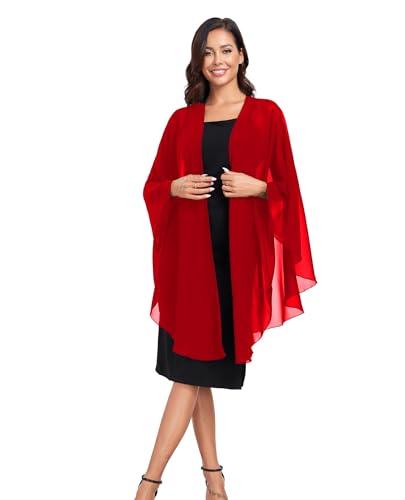 TONGFANTFL Shawls Wraps for Evening Wedding Party Chiffon Scarf Soft Bridal Wraps Wedding Guest Shawl Coverage - color: Red