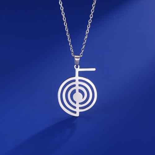 Cho Ku Rei Reiki Symbol Necklace Cho Ku Rei Energy Symbol Amulet Healing Reiki Pendant for Women Sacred Geometry Necklace Yoga Power Spiral Meditation Jewelry - color: Cho Ku Rei necklace silver