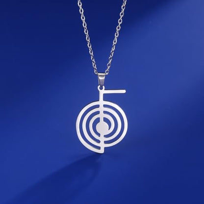 Cho Ku Rei Reiki Symbol Necklace Cho Ku Rei Energy Symbol Amulet Healing Reiki Pendant for Women Sacred Geometry Necklace Yoga Power Spiral Meditation Jewelry - color: Cho Ku Rei necklace silver