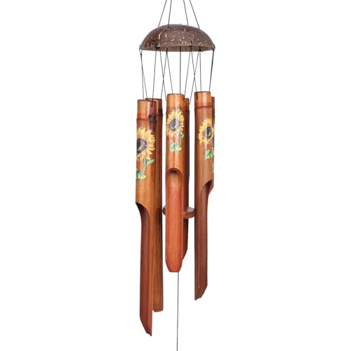 Afirst Bamboo Wind Chimes, 38" Sunflower Wooden Windchimes with Coconut Crown Valentine's Day Gift Handcrafted Memorial Sympathy Gift for Garden, Patio, Home or Outdoor Decor - size: 38" Sunflower