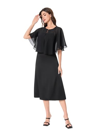 Baoqiya Capelets for women Chiffon Cape Soft Shawls and Wraps Wedding Capes 1920s flapper Cover Up - color: Black