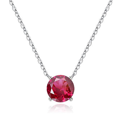 Ursilver Mothers Day Gifts - Birthstone Necklace for Women 925 Sterling Silver Round Birthstone Necklace Birthday Gifts 12 Months Necklaces for Women Jewelry Gift - color: silver-07-Jul-Ruby Rose Red