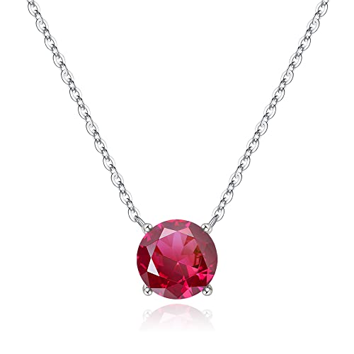 Ursilver Mothers Day Gifts - Birthstone Necklace for Women 925 Sterling Silver Round Birthstone Necklace Birthday Gifts 12 Months Necklaces for Women Jewelry Gift - color: silver-07-Jul-Ruby Rose Red