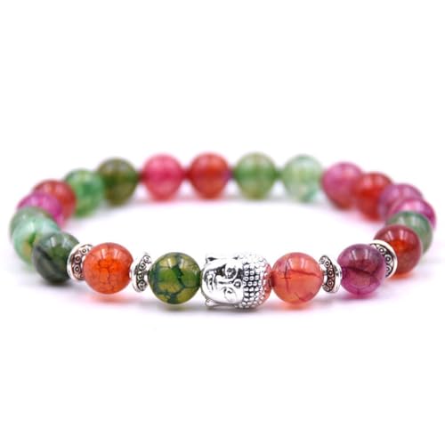 Handmade Buddha Charm Bracelet – Healing Stone Beads Bracelet with Buddha Charm, Mala Beads Yoga Beads – Stretch Bead Bracelet for Men and Women - style: Rainbow Jasper