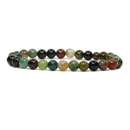 Angelstones Handmade Natural Healing Gemstone 6mm Round Beads Stretch Crystal Bracelet 7 Inch Unisex - color: India Agate