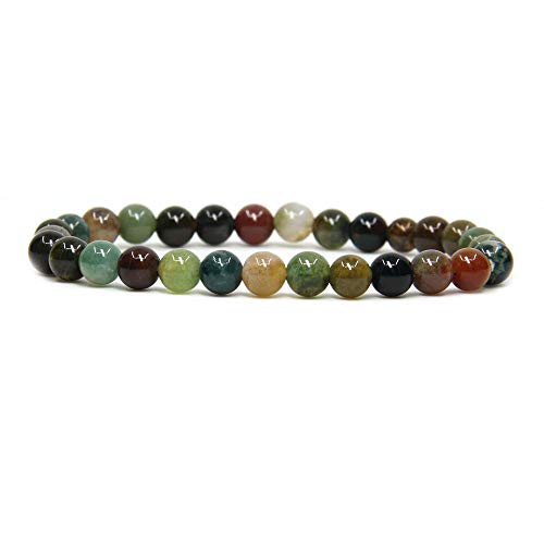 Angelstones Handmade Natural Healing Gemstone 6mm Round Beads Stretch Crystal Bracelet 7 Inch Unisex - color: India Agate