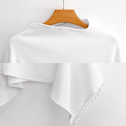 Weapon of Stress Reduction Biking Shawl Wraps for Women Printed Tassel Ponchos Oversized Soft Cape Sweater - color: White-style