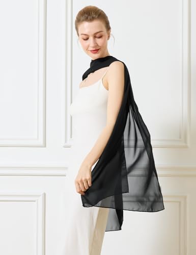 Chiffon Cape Shawl Wrap Scarf 3 Ways to Wear Elegant Sheer Capelet for Evening Dresses Weddings Parties - color: Black