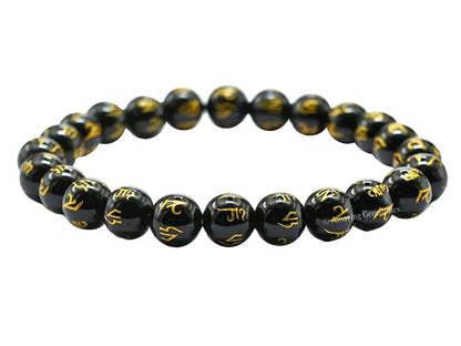 Amazing Gemstone Crystal Bracelet for Women Men's Gifts - Protection Healing Crystal Bracelet - 8mm Gemstone Beaded Stretchable Bracelet Pulseras Para Hombres Mujer Stocking Stuffers Mothers Day Gift (Black Agate (Om Mani Padme Hum)) - color: Black Agate