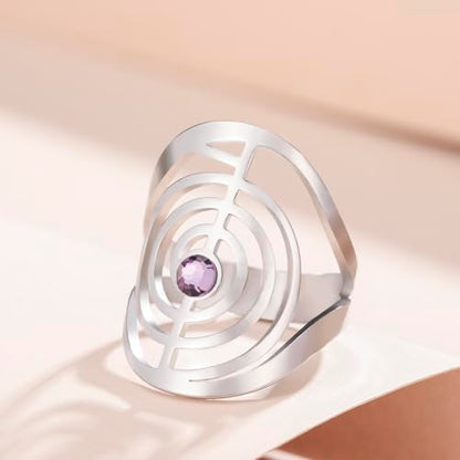 Dreamtimes Cho Ku Rei Reiki Ring Protection Healing Symbol Yoga Rings For Women Sacred Geometry Stainless Steel Energy Yoga Power Ring Sacred Geometry Amulet - color: Silver-P