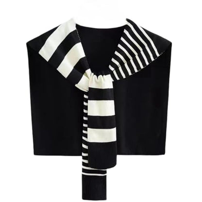 WaJuemy Sweater Shawl Wraps for Women Sweater Knitted Knotted Shawls Travel Casual Scarf Cape Shoulder Tops Fashion Wrap - color: Black Stripe