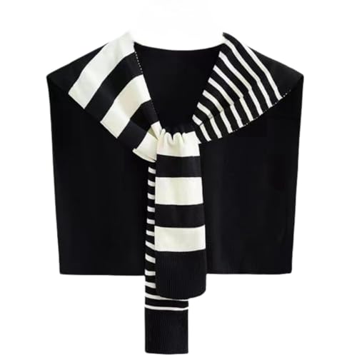 WaJuemy Sweater Shawl Wraps for Women Sweater Knitted Knotted Shawls Travel Casual Scarf Cape Shoulder Tops Fashion Wrap - color: Black Stripe