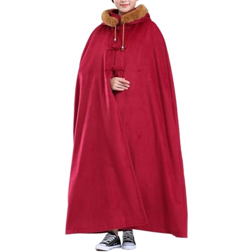 Meditation Buddhist Hooded Cloak Monk Outfit Oversize Bridal Wedding Winter Comfortable Warm Cape Poncho - color: Red, size: Medium