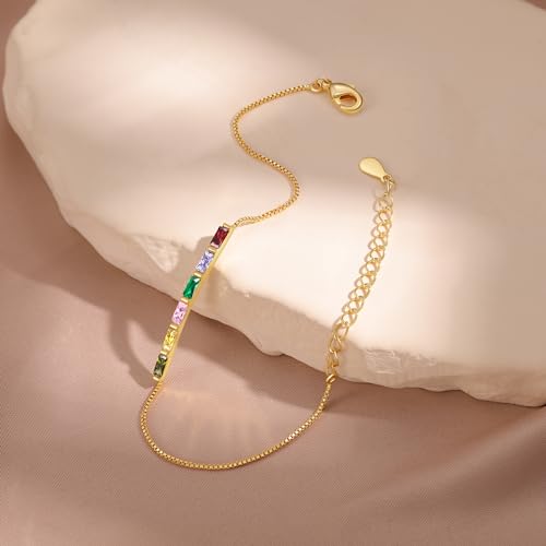 Personalized Birthstone Bracelet for Women – 925 Sterling Silver Adjustable Family Mothers Day Bracelet with Birthstones, Mothers Day, Christmas,Birthday Gift for Mom, Grandma, Wife, Bridesmaid - color: 6 Birthstones