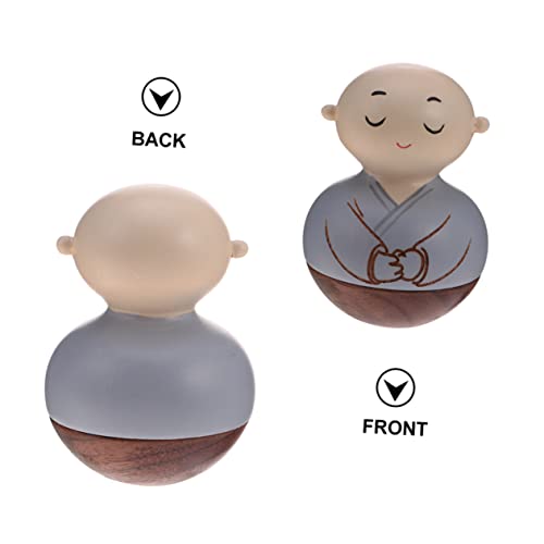 ABOOFAN Wooden Monk Tumbler Table Decoration Handcrafted Wooden Crafts Desktop Ornament for Home Decor Creative for Meditation and Relaxation
