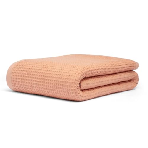 GOTS Certified Organic Cotton Waffle Weave Blanket, Queen Bed Size, 90"X90"Cozy Throw Blanket for Couch, Modern Home Decor, Throw Blankets,Comfy Waffle Blanket, Soft Bed Blankets -Sun Bay - color: Waffle - Sunbay, size: Queen (U.S. Standard)