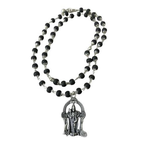Soulwise Karungali Mala with Lord Murugan Pendant – Handmade Ebony Wood Bead Necklace with Silver Alloy Pendant – Spiritual Protection Mala for Men & Women