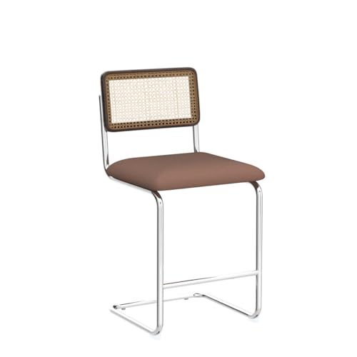 Natural Rattan Counter Height Stools Set of 2 with Solid Wood Back, 24 Inch Mid Century Modern Cesca Bar Stools, Brown Upholstery Boho Stool for Kitchen Counter with Chrome Metal Legs - color: Brown, size: 2PCS-24'' Counter Height Stool