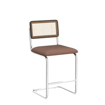 Natural Rattan Counter Height Stools Set of 2 with Solid Wood Back, 24 Inch Mid Century Modern Cesca Bar Stools, Brown Upholstery Boho Stool for Kitchen Counter with Chrome Metal Legs - color: Brown, size: 2PCS-24'' Counter Height Stool