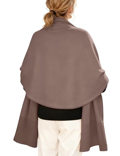 EsheSy Women's Shawl Wrap Open Front Poncho Sweater Ribbed Hem Loose Shrug Cardigan Scarf Travel Cover ups - color: Camel