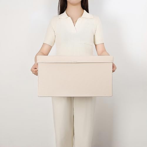Foldable Storage Bins with Lids Cotton Canvas Rectangular Storage Box Ideal for Organization Lightweight and Durable (L) - size: ‎17.71 x 13.77 x 9.84"