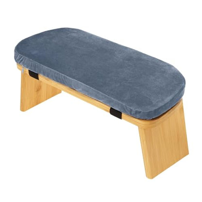 Meditation Bench Kneeling Stool Ergonomic Wood with Soft Cushion, Foldable Portable Prayer Bench, Meditation Stool 16.93x7.48x7.09inch- Gray Blue