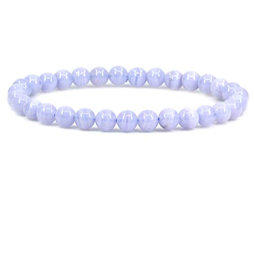Natural Gemstone 6mm Round Beads Stretch Bracelet 7 Inch - color: Blue Lace Agate