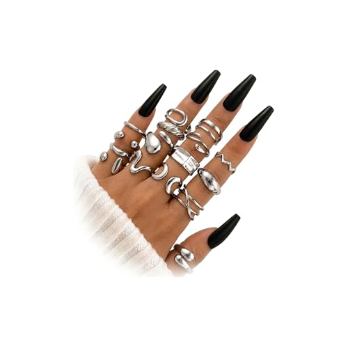 16 PCS Gold Chunky Rings Set for Women, 14k Gold Plated Thick Dome Stackable Open Rings Trendy Dainty Minimalist Jewelry Gifts - color: 01-Silver