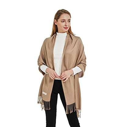 Soft Silky Pashmina Shawl Wraps Solid Colors Scarf for Wedding Evening Dresses - color: E-camel