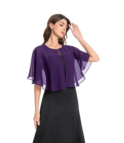 Baoqiya Capelets for women Chiffon Cape Soft Shawls and Wraps Wedding Capes 1920s flapper Cover Up - color: Purple