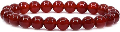 Angelstones Handmade Natural Healing Gemstone 8mm Round Beads Stretch Crystal Bracelet 7 Inch Unisex - color: Red Agate