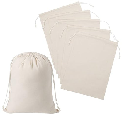 100 Percent Cotton Drawstring Bags, Reusable Quality with Double String, For Pantry Gifts Kitchen - Pack of 6 (Natural Beige, 9 x 12 Inch) - color: Natural Beige, size: 9 x 12 Inch