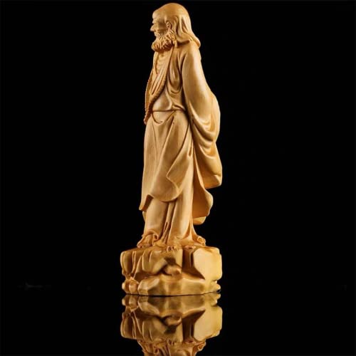 XIALON 13cm Cliff Cypress Boxwood Solidwood Zen Master Dharma's Home Living Room Craftsmanship Carving Decoration