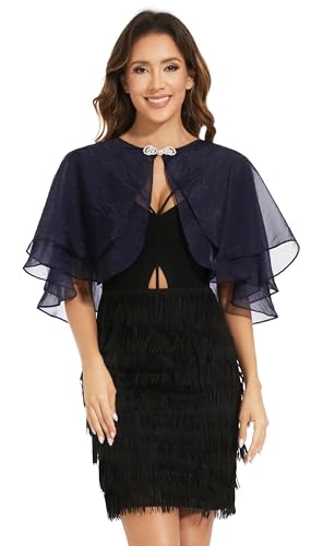 Women's Sheer Tencel Shawls and Wraps for Evening Dresses Soft Wedding Cape Lightweight Bridesmaid Scarves Cover Up - color: Navy