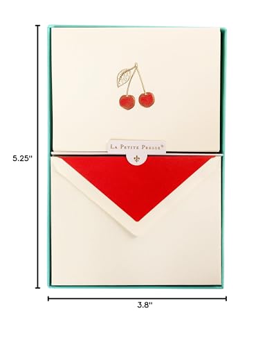 Graphique Cherries Designer Cards Luxe Collection, Gold Foil Embossed Stationery Boxed Set, 10 Blank Cards with 11 Envelopes, All Occasion Greetings, 5.25" x 3.8" - color: Cherries
