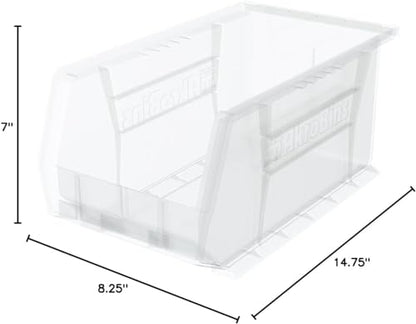Akro-Mils 30240 AkroBins Plastic Storage Bins, Space-Saving Stackable Bins for Garage, Pantry, Craft Organization, 15 x 8 x 7 inches, Clear, 12-Pack