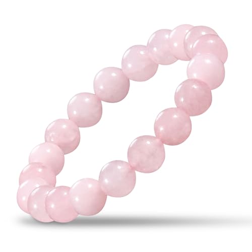 Natural Stretch Jade Bracelet for Women Men 10MM Bead 6.7 Inch to 7.5 inch Healing Crystal Energy Gemstone Bracelet for Women Men Gift - color: pink