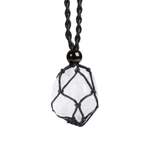 Natural unprocessed crystal raw stone hand woven rope adjustable necklace pendant for both men and women - color: A-Clear Quartz