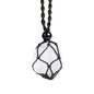 Natural unprocessed crystal raw stone hand woven rope adjustable necklace pendant for both men and women - color: A-Clear Quartz