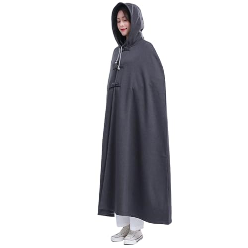 Unisex Meditation Buddhist Hooded Cloak Loose-Fit Comfortable Warm Prayer Robe Button Down Coat Poncho - color: Gray, size: Large