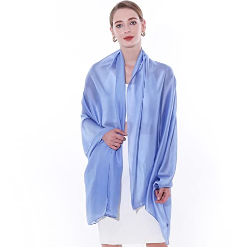 Womens Scarf Pashmina Shawls and Wraps for Evening Dresses Like Chiffon Silk Scarf for Bridal Weddings - color: Blue