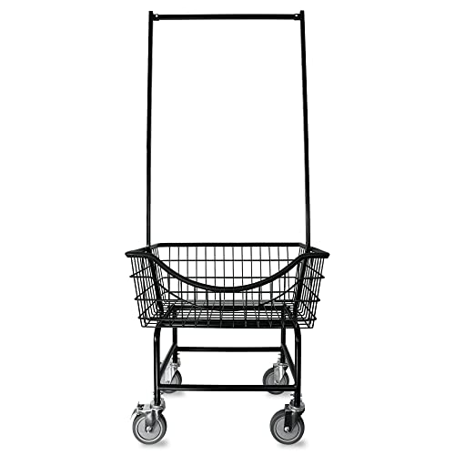 LVP Big Brother Commercial Laundry Cart with Dual Pole Rack 3.25 Bushels (Matte Black Vinyl Rust Coating, Extra Large)